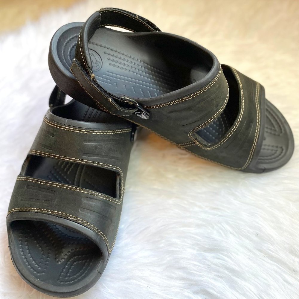 Croc Yukon 2 Leather Strap Sandal Mens Size 11 dark brown